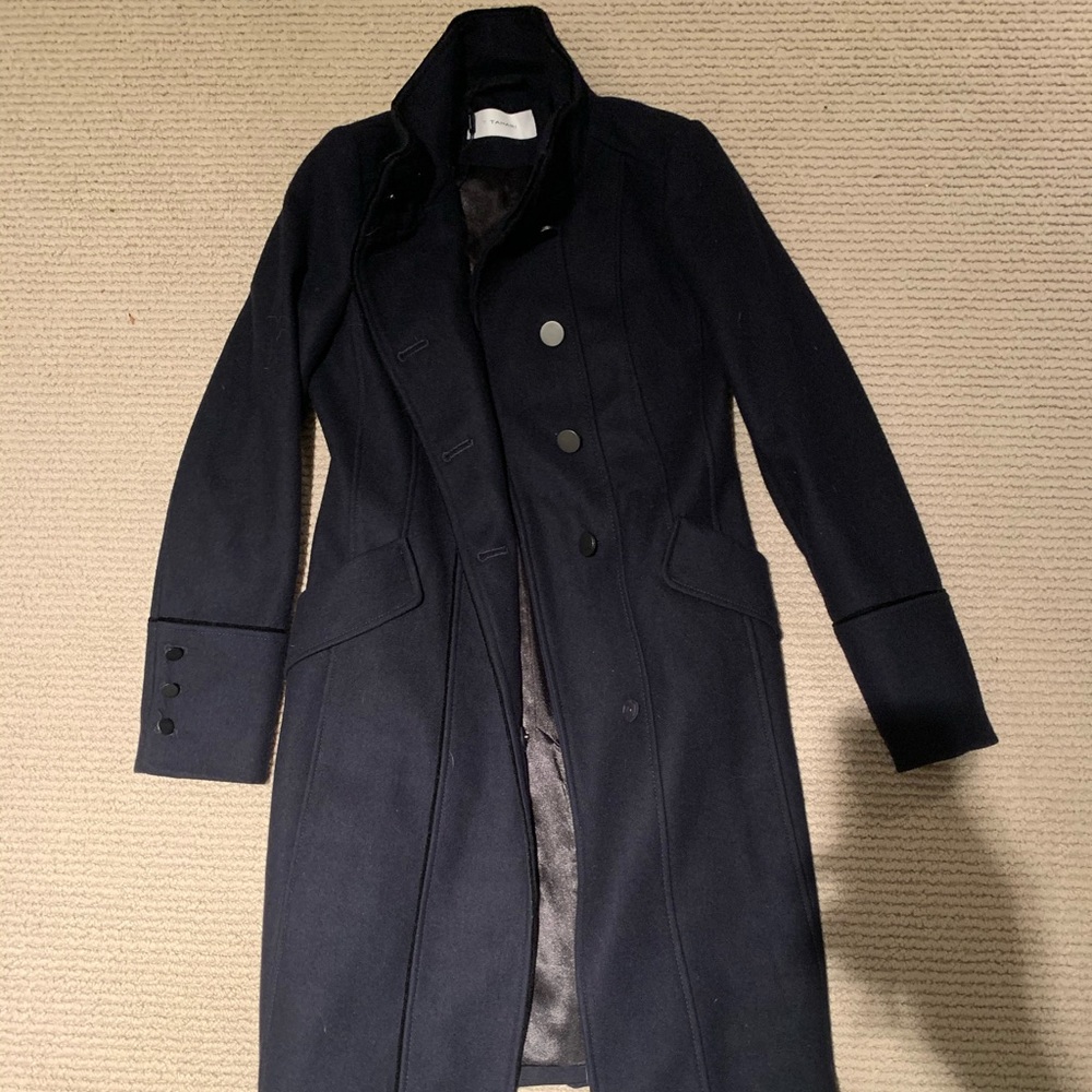 T Tahari Navy Overcoat